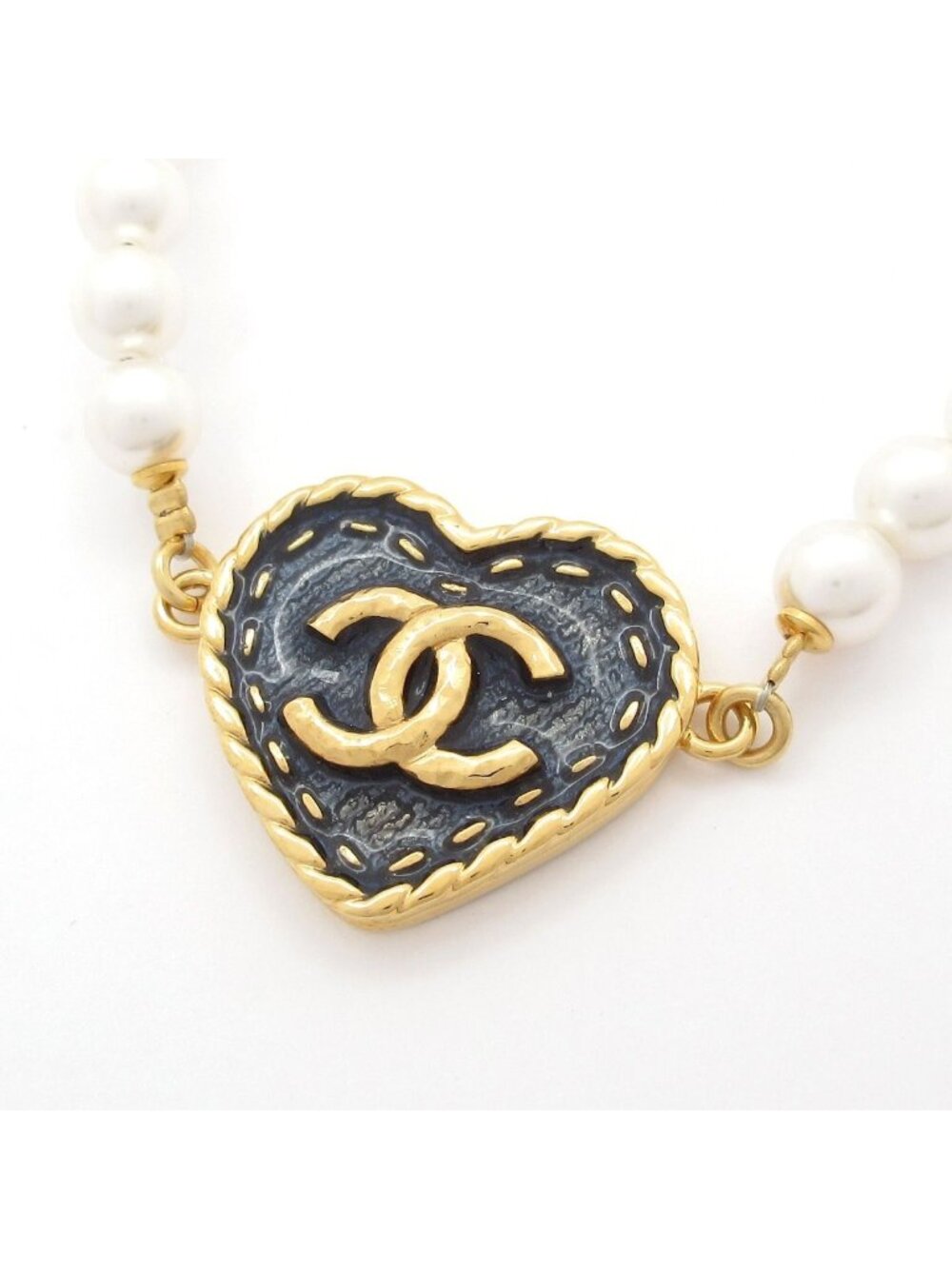 Chanel Necklace CC Logo Gold Blue White Heart